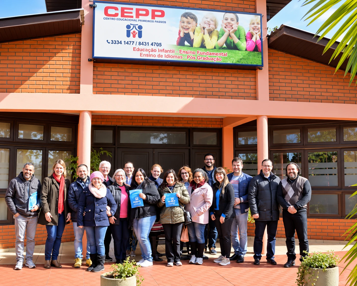 Equipe reunida em frente à fachada do CEPP Augusto Pestana